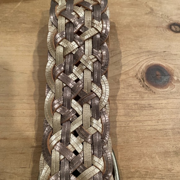 Linea Pelle VTG Boho Leather Metallic Braided Belt Boho Hipster Gypsy casual M - Picture 7 of 10